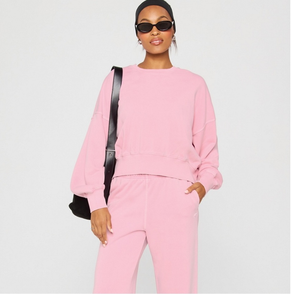 Fabletics Year Round Terry Crewneck Sweatshirt in Soft Pink Size XL NWT